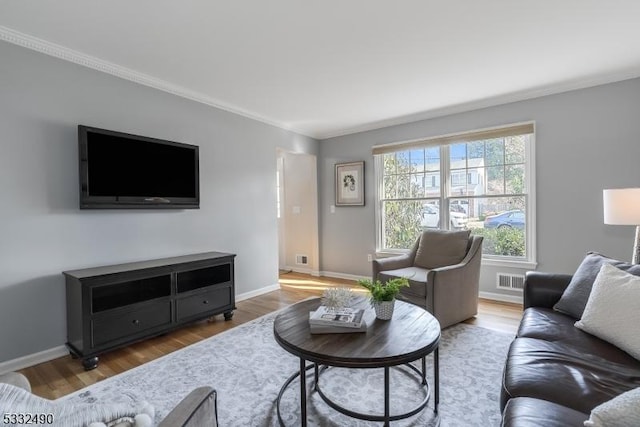 living room with hardwood / wood-style floors