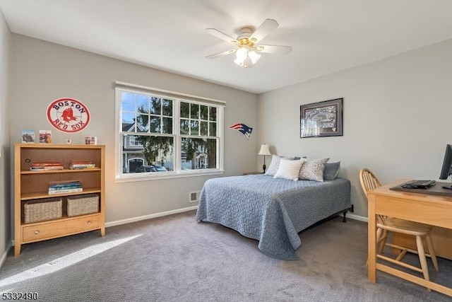 bedroom featuring ceiling fan and carpet flooring