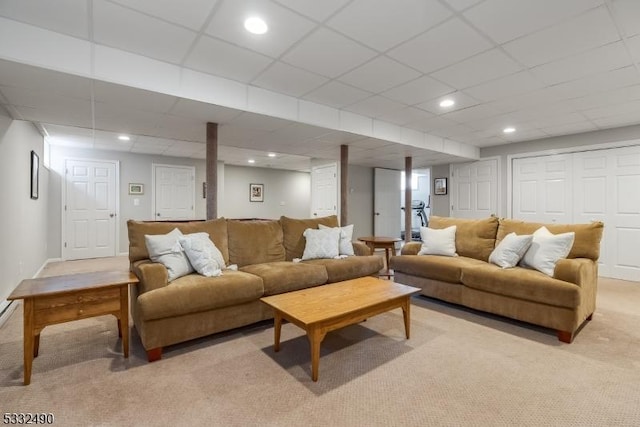 living room with light colored carpet