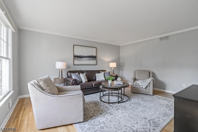 living room featuring light hardwood / wood-style floors and a healthy amount of sunlight