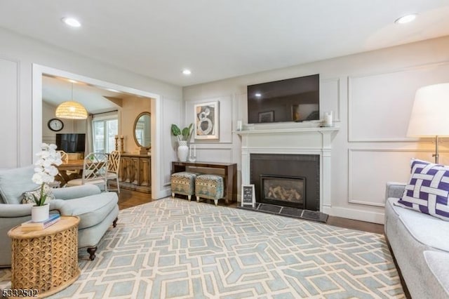 living room with hardwood / wood-style floors