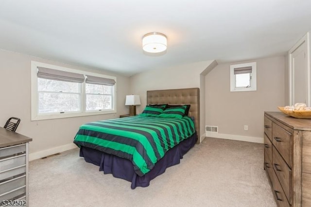 carpeted bedroom with multiple windows