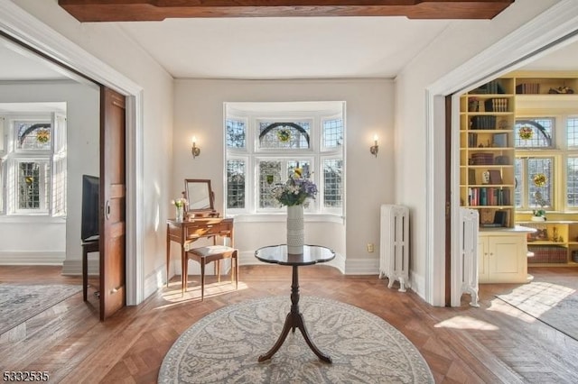 living area with a healthy amount of sunlight and radiator heating unit