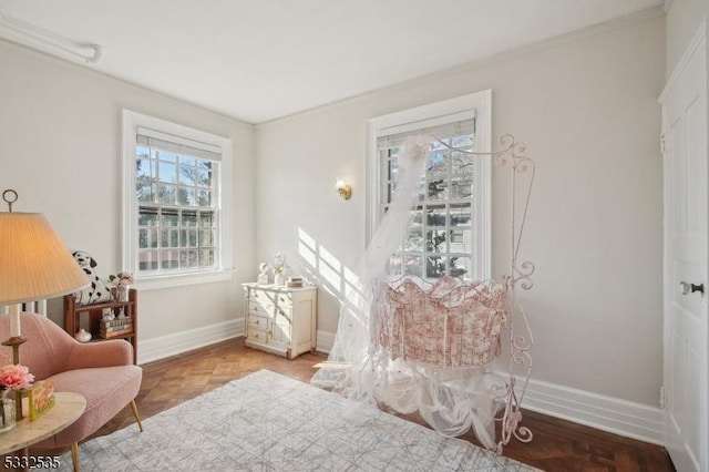 living area featuring light parquet floors