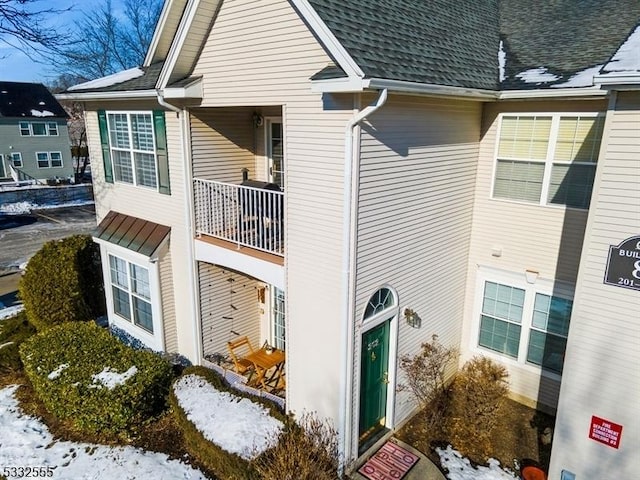 view of snow covered exterior