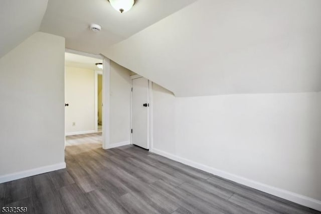 additional living space featuring wood-type flooring and vaulted ceiling