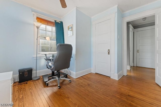 office area featuring ceiling fan and wood-type flooring