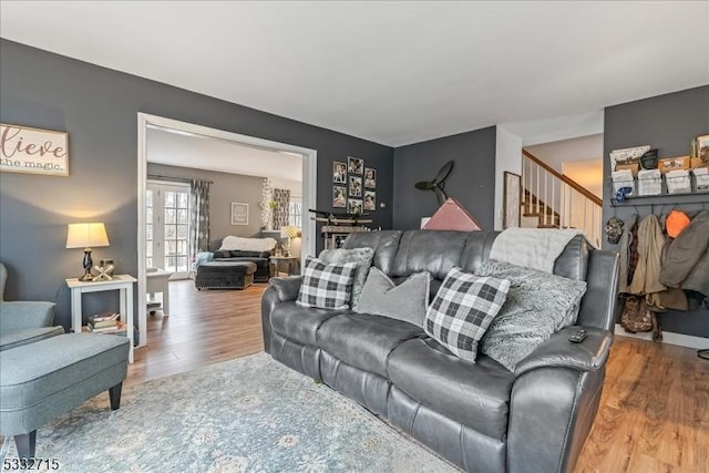 living room with hardwood / wood-style flooring