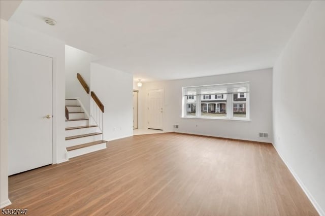 unfurnished living room with light hardwood / wood-style flooring