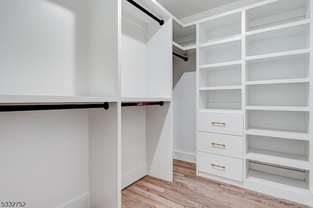 walk in closet featuring light hardwood / wood-style floors and a barn door