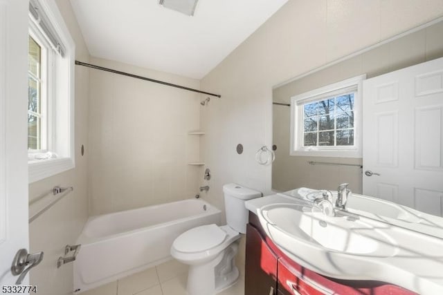 full bathroom featuring toilet, tile patterned flooring, tub / shower combination, and vanity