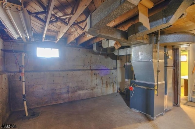 basement with heating unit