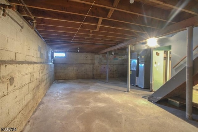 basement with heating unit