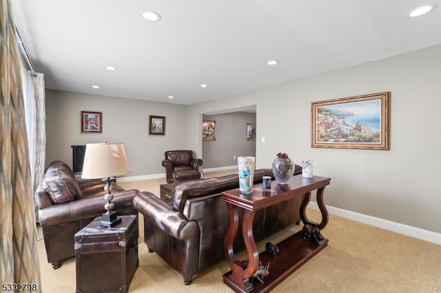 living room with light carpet