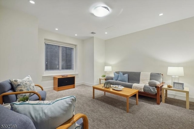 living room featuring light colored carpet