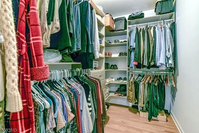 walk in closet featuring light hardwood / wood-style floors