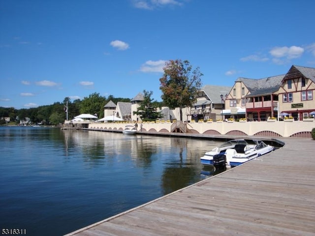 view of dock with a water view