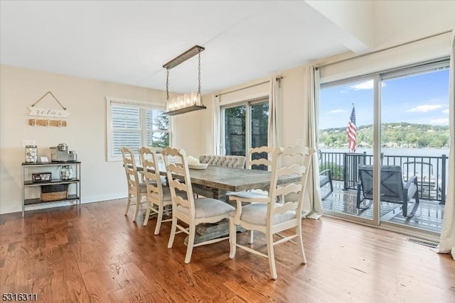 dining room featuring a healthy amount of sunlight and hardwood / wood-style flooring