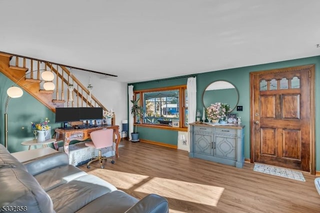 living room with hardwood / wood-style floors