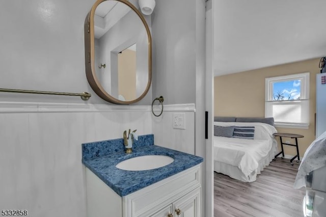 bathroom featuring vanity and wood-type flooring