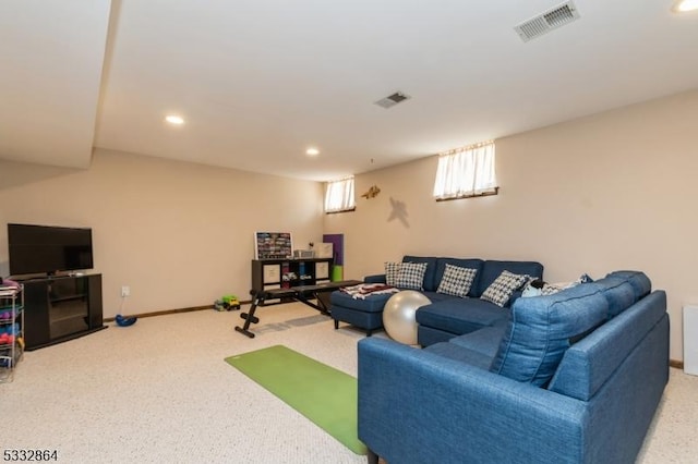 living room featuring carpet flooring