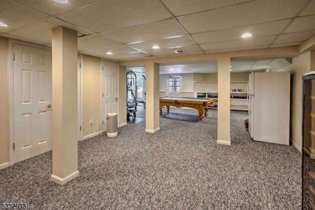 game room featuring carpet floors and pool table