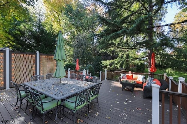 deck featuring an outdoor living space