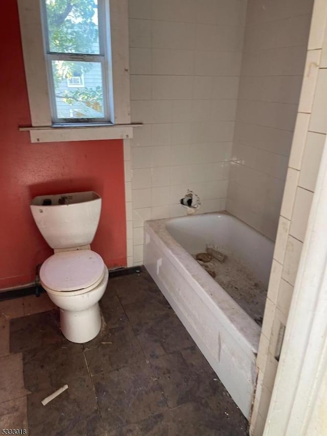 bathroom with toilet and a bathing tub