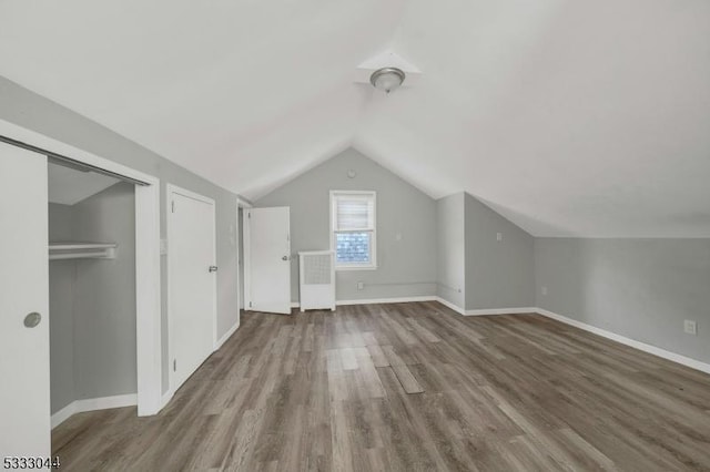 bonus room with wood-type flooring and lofted ceiling