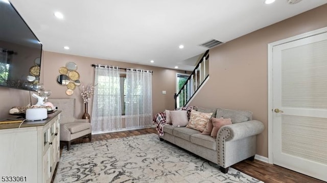 living room with hardwood / wood-style floors