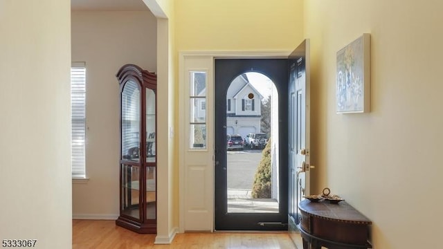 entrance foyer featuring light wood-type flooring and a wealth of natural light