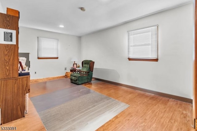 sitting room with wood-type flooring