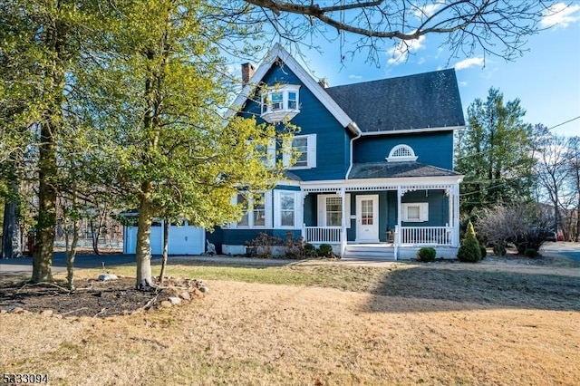 view of front of home featuring a front yard and a porch