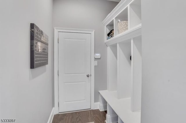 mudroom with dark hardwood / wood-style floors