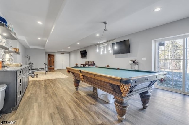 rec room featuring light hardwood / wood-style floors and billiards