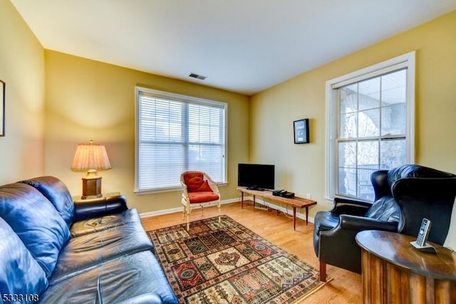 living room with light wood-type flooring