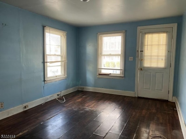 foyer entrance featuring a healthy amount of sunlight and dark hardwood / wood-style floors