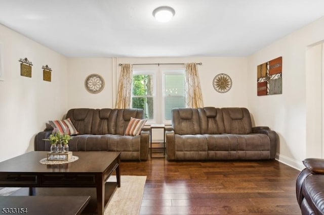 living room with dark wood-type flooring