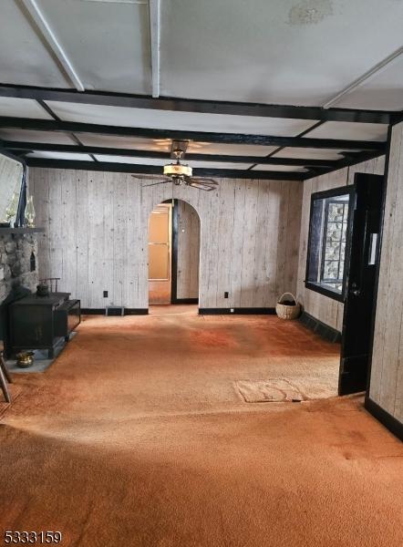 basement with carpet flooring