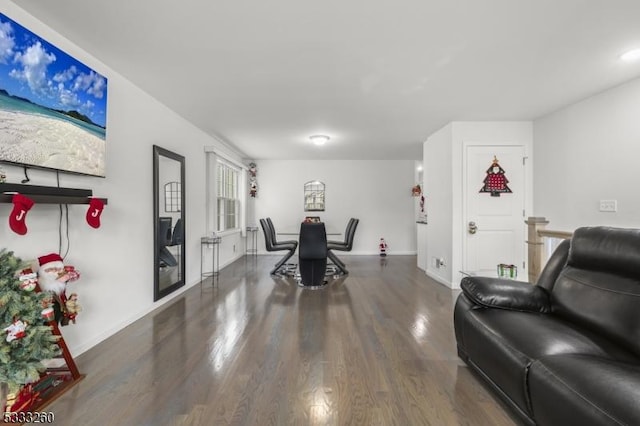 living room with dark hardwood / wood-style floors