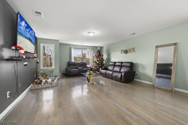 living room with hardwood / wood-style flooring