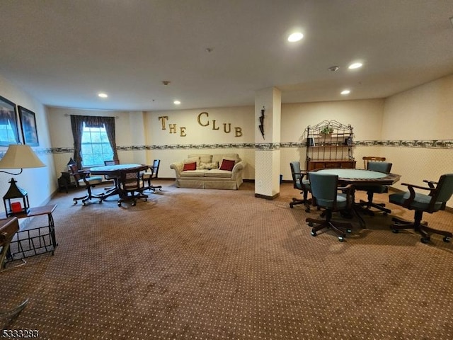 game room featuring carpet floors