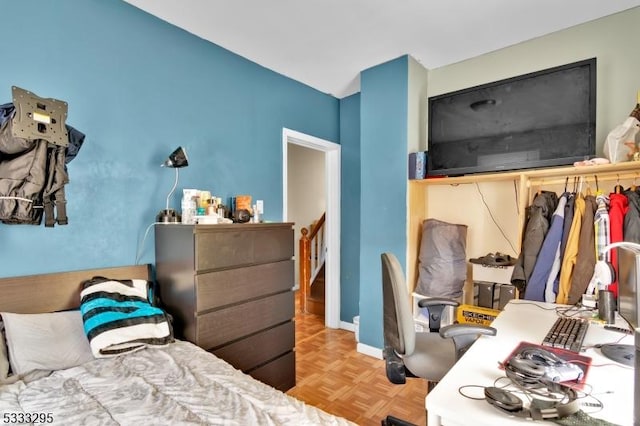 bedroom with parquet floors