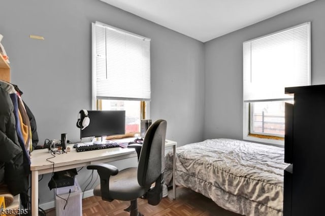 bedroom with parquet floors