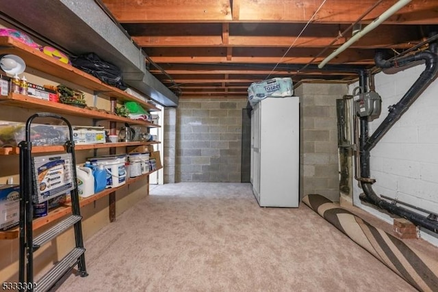 basement with light colored carpet