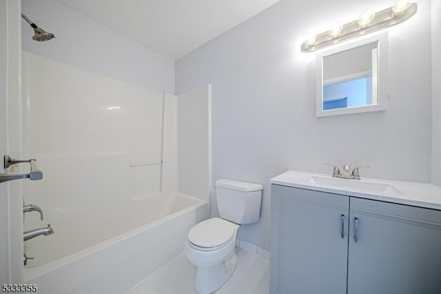 full bathroom with tile patterned floors, toilet, vanity, and bathing tub / shower combination