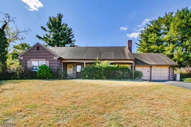 4 Webster Rd, Franklin Twp, NJ 08873 - ranch-style house with a garage, a front lawn, asphalt driveway, and a chimney