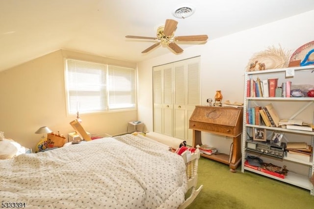 4 Webster Rd, Franklin Twp, NJ 08873 - carpeted bedroom with a closet, vaulted ceiling, and ceiling fan