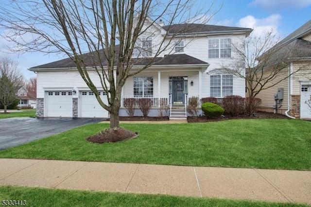 30 Stirrup Ln, Raritan Twp, NJ 08822 - traditional-style home with driveway, a chimney, a porch, and a front lawn
