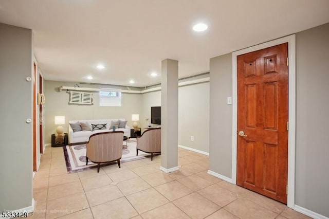 living room with light tile patterned floors